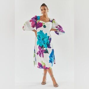 Anthropologie Maeve Floral Printed Boho Classic Open Back Midi Dress Size 10P
